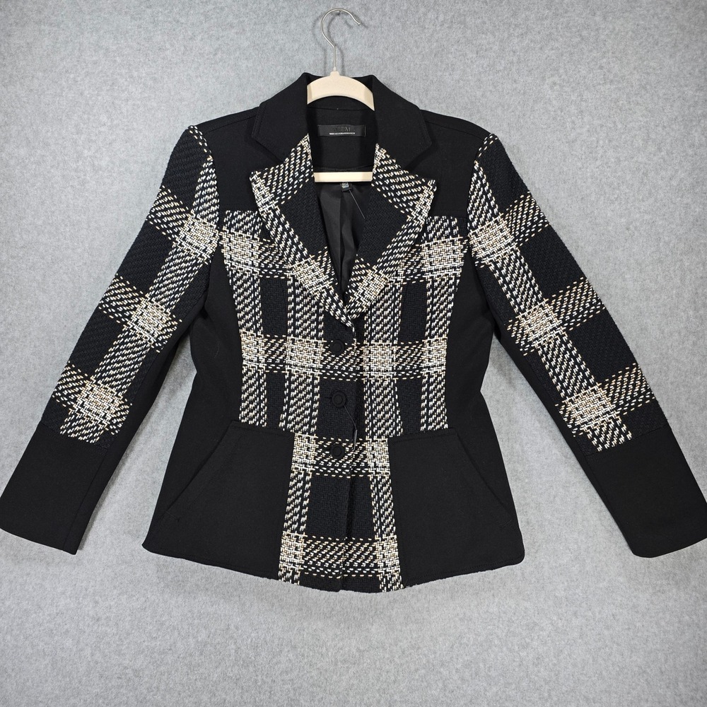 White House Black Market 3 Button Signature Plaid Blazer Black Ecru 570358175
